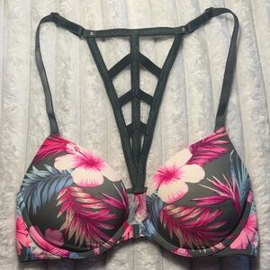 Victoria's Secret Tropical Floral PINK Wear Everywhere Push Up Front Clasp Bra